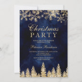 金ゴールドスノー松ネイビーブルーシック企業のクリスマス 招待状 (正面)