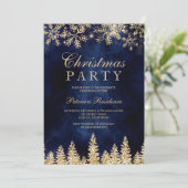 金ゴールドスノー松ネイビーブルーシック企業のクリスマス 招待状 (スタンド正面)
