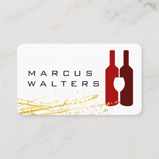 金ゴールドスパッタ | ワインボトルとガラスロゴ 名刺 (正面)