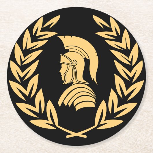 金ゴールドスパルタン戦士とローレルリース ラウンドペーパーコースター (正面)