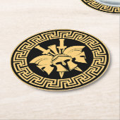 金ゴールドスパルタン戦士ヘルメットギリシャの模様 ラウンドペーパーコースター (アングル)