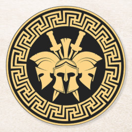 金ゴールドスパルタン戦士ヘルメットギリシャの模様 ラウンドペーパーコースター