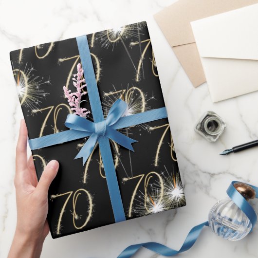 金ゴールドスパーカーズ70誕生日 ラッピングペーパー (ギフト)
