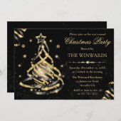 金ゴールドスパークエレガントリークリスマスツリーボーブル 招待状 (正面/裏面)