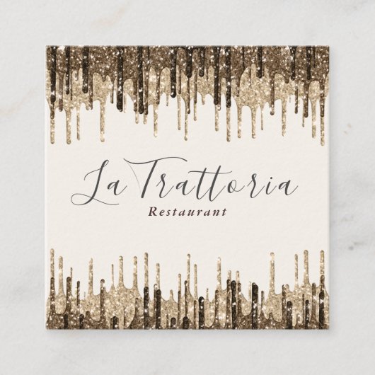 金ゴールドスパークスエレガントドリップスラトラットリアレストラン スクエア名刺 (正面)