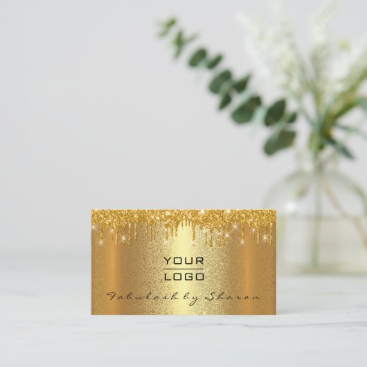 金ゴールドスパークメイクアップアーティストイベントプランDrips Luxロゴ 名刺 (スタンド正面)