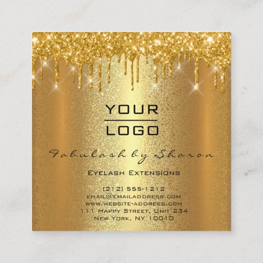 金ゴールドスパークメイクアップアーティストイベントロゴ スクエア名刺 (裏面)