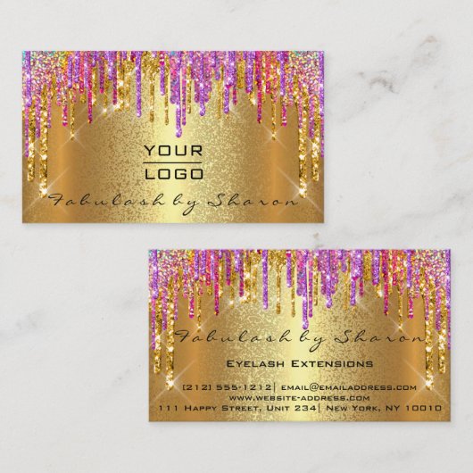 金ゴールドスパークメイクアップアーティストラッシュドリップスラックスロゴ 名刺 (正面/裏面)