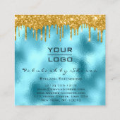 金ゴールドスパークメイクアップアーティストラッシュロゴブルー スクエア名刺 (裏面)