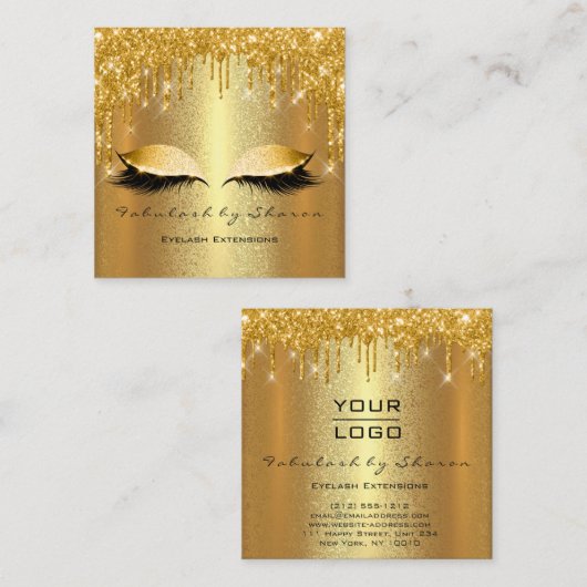 金ゴールドスパークメイクアップアーティストラッズロゴルクス スクエア名刺 (正面/裏面)