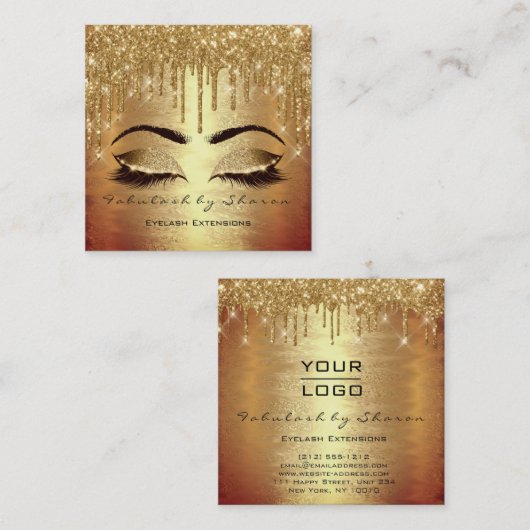 金ゴールドスパークメイクアップアーティストラッズロゴ美しいサロン スクエア名刺 (正面/裏面)