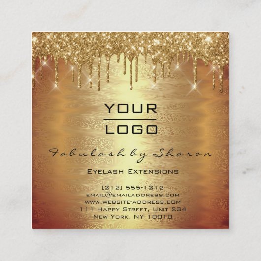 金ゴールドスパークメイクアップアーティストラッズロゴ美しいサロン スクエア名刺 (裏面)