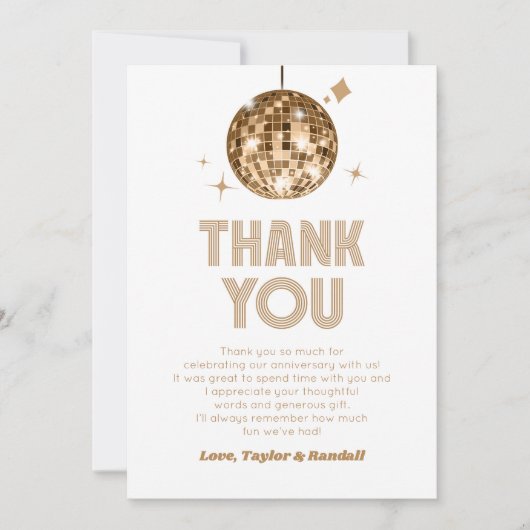 金ゴールドスパークリディスコ結婚ボール記念日 サンキューカード (正面)