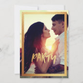 金ゴールドスパークリー婚約フォトパーティの招待状 招待状 (正面)