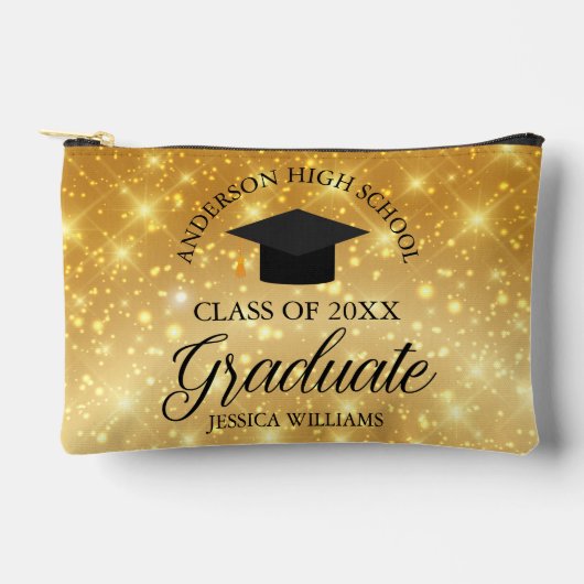 金ゴールドスパークルカスタム大学院卒業生への贈り物 アクセサリーポーチ (正面)