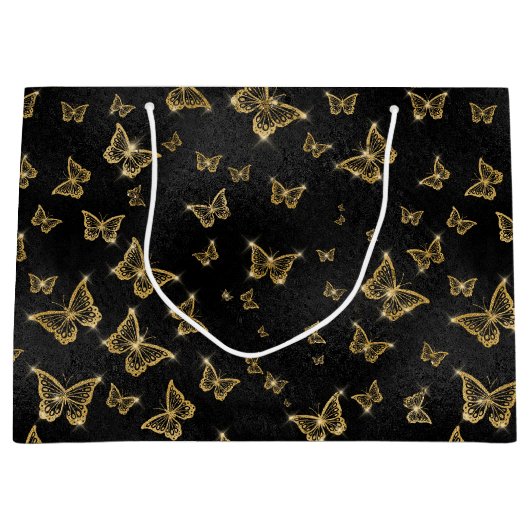 金ゴールドスパークルグラムチョウ ラージペーパーバッグ (正面)