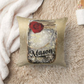 金ゴールドスパークルグラムレッドローズメイソンジャー クッション (ブランケット)