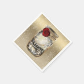 金ゴールドスパークルグラムレッドローズメイソンジャー スタンダードカクテルナプキン (角)