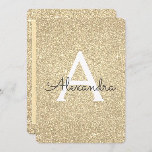 金ゴールドスパークルグリッターガーリーバースデーパーティー 招待状 (正面/裏面)