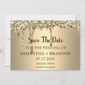 金ゴールドスパークルグリッタードリップスラグジュアリー結婚ズ セーブザデート (正面)
