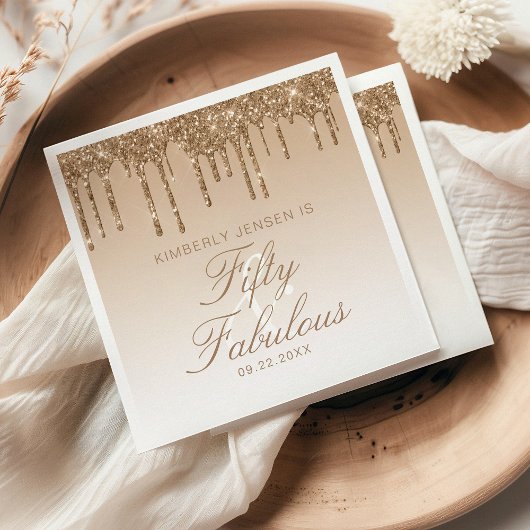金ゴールドスパークルグリッタードリップ50と素晴らしい誕生日 スタンダードカクテルナプキン