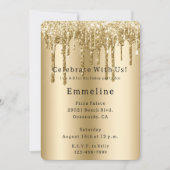 金ゴールドスパークルグリッタードリプス誕生日 招待状 (正面)