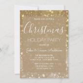 金ゴールドスパークルグリッターライツクリスマスパーティー 招待状 (正面)