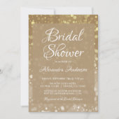 金ゴールドスパークルグリッターライトブライダルシャワー 招待状 (正面)