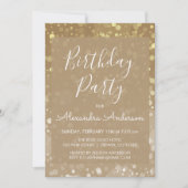 金ゴールドスパークルグリッターライト任意の年齢誕生日 招待状 (正面)