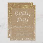 金ゴールドスパークルグリッターライト任意の年齢誕生日 招待状 (正面/裏面)
