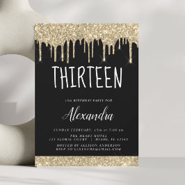 金ゴールドスパークルグリッター13th13誕生日 招待状