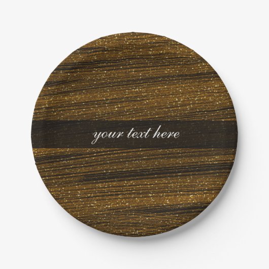 金ゴールドスパークルグリッター&ブラックシックパーティープレート ペーパープレート (正面)