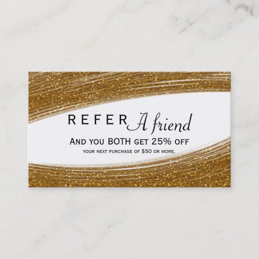金ゴールドスパークルグリッター&ホワイトシックなクライアントカード 紹介カード (正面)