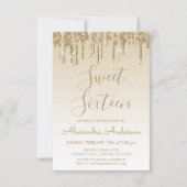 金ゴールドスパークルグリッターSweet sixteen誕生日 招待状 (正面)