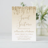 金ゴールドスパークルグリッターSweet sixteen誕生日 招待状 (スタンド正面)