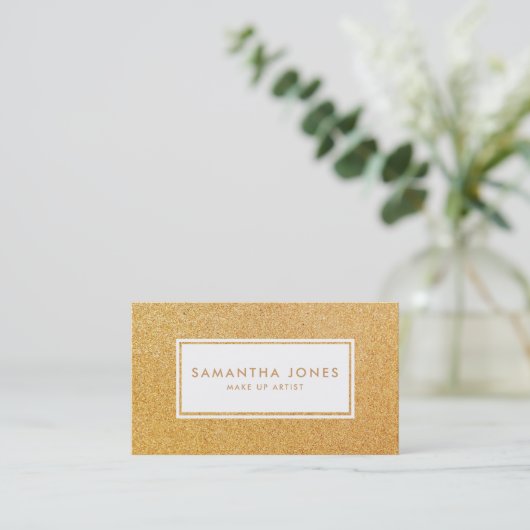 金ゴールドスパークルシンプルグリッターモダンメイクアップアーティスト 名刺 (スタンド正面)