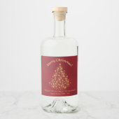 金ゴールドスパークルスクリスマスツリーオンレッドおもしろいホリデイ リキュールボトルラベル (正面)