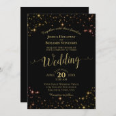 金ゴールドスパークルスターオンブラックエレガントな結婚式 招待状 (正面/裏面)