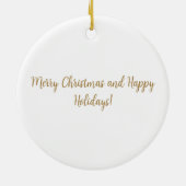 金ゴールドスパークルスタークリスマスホリデーホワイト セラミックオーナメント (裏面)