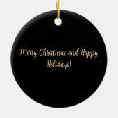 金ゴールドスパークルスタークリスマスホリデーモノグラムブラック セラミックオーナメント (裏面)
