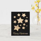 金ゴールドスパークルスターズメリークリスマスホリデーブラック カード (黄色い花)