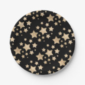 金ゴールドスパークルスターズメリークリスマスホリデーブラック ペーパープレート (正面)
