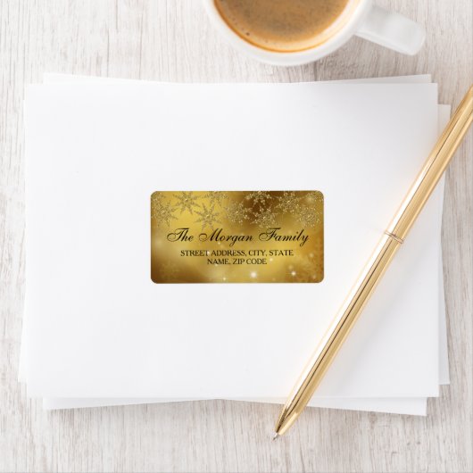 金ゴールドスパークルスノーフレーククリスマス住所 シール (インサイチュ)