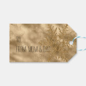 金ゴールドスパークルスノーフレークグリッター ギフトタグ (正面(横))