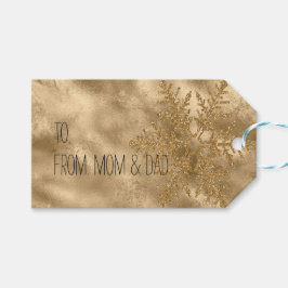 金ゴールドスパークルスノーフレークグリッター ギフトタグ