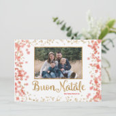 金ゴールドスパークルスノーフレークBuon Nataleフォトカード シーズンカード (スタンド正面)