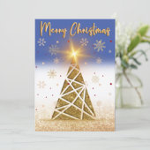 金ゴールドスパークルスノー&クリスマスツリーとブルー シーズンカード (スタンド正面)