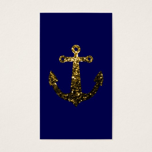 金ゴールドスパークルズいかりネイビーブルー名刺 (正面)