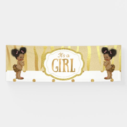 金ゴールドスパークルゼブラプリントヴィンテージベビーシャワーバーン 横断幕 (横)