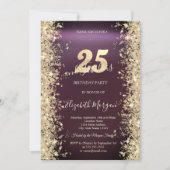 金ゴールドスパークルダイアモンズバーガンディ25誕生日 招待状 (正面)
